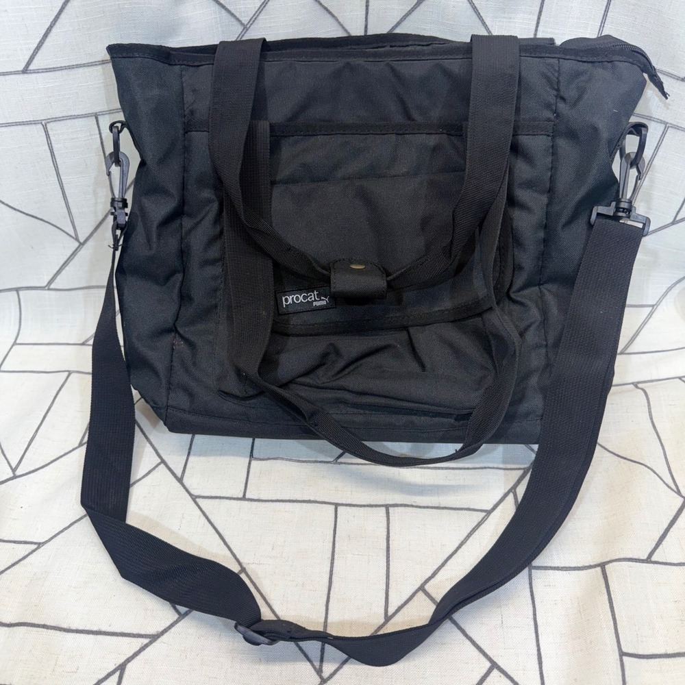 Puma Procat Messenger Bag Large Black Nylon Crossbody Travel Laptop Tote